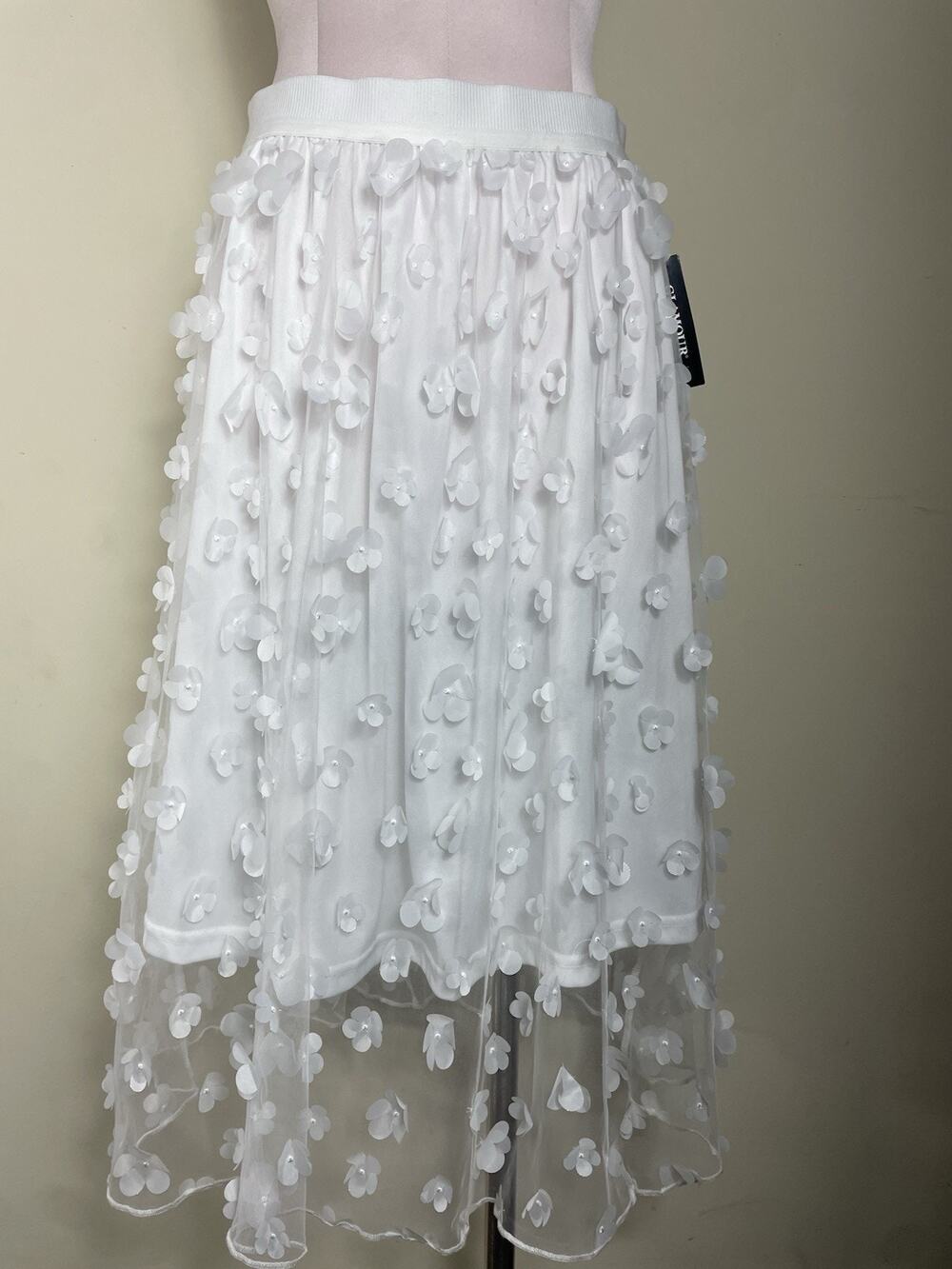 New Glamour~ Med Mesh Embellished Flower Skirt Sheer Tulle Glam MSRP $89 Bride